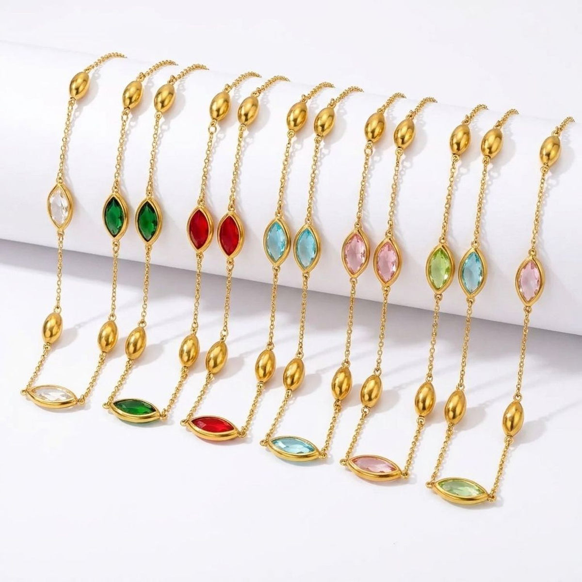 Faceted Glass Stone Collarbone Gold Necklace for Women, Tarnish-Free Stainless Steel
