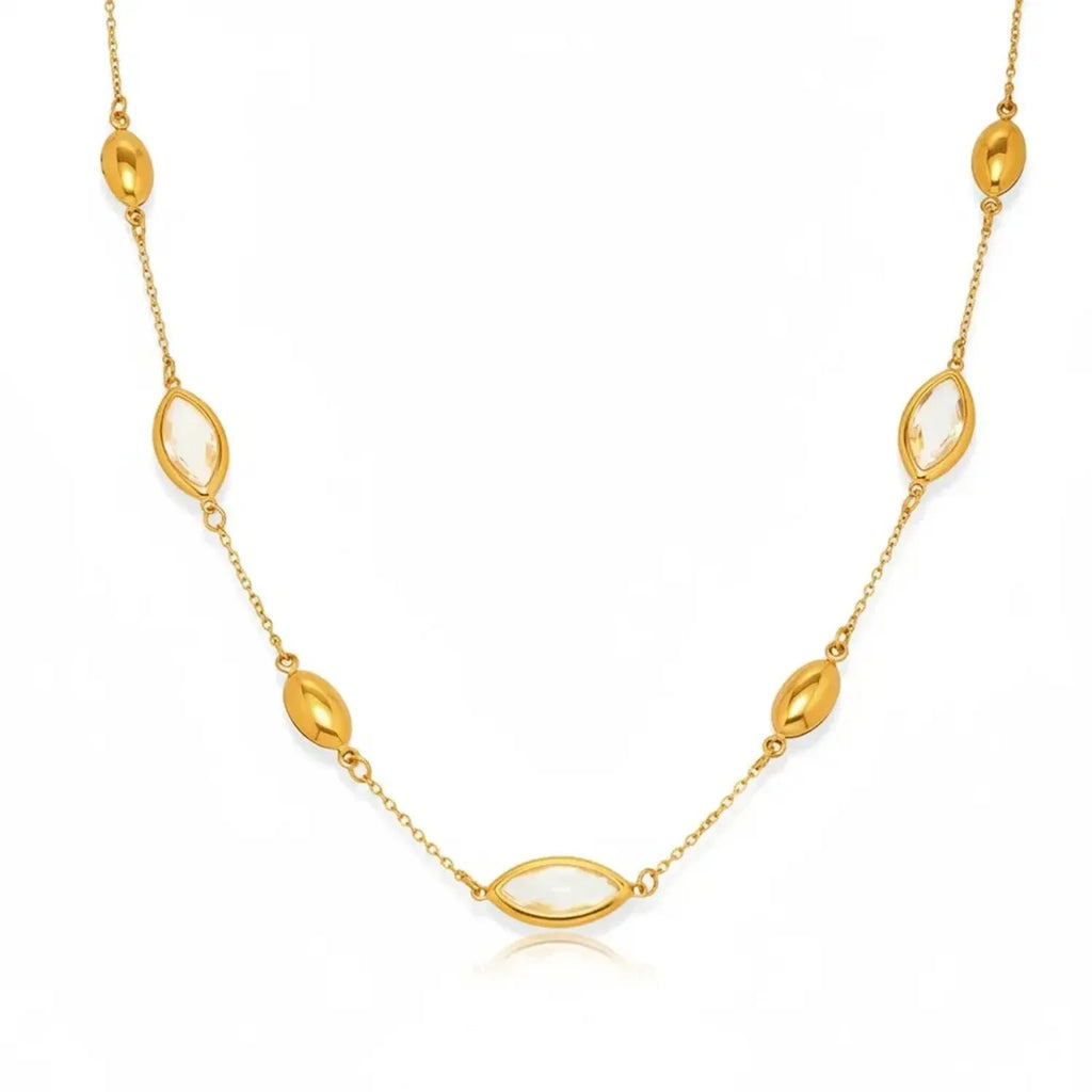 Faceted Glass Stone Collarbone Gold Necklace for Women, Tarnish-Free Stainless Steel