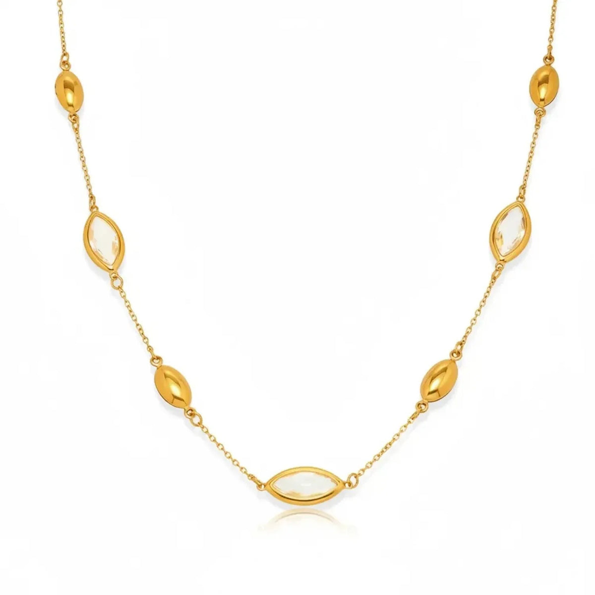 Faceted Glass Stone Collarbone Gold Necklace for Women, Tarnish-Free Stainless Steel