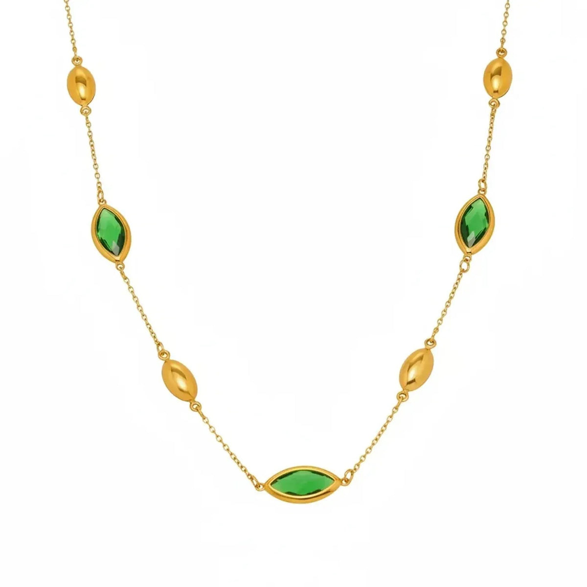Faceted Glass Stone Collarbone Gold Necklace for Women, Tarnish-Free Stainless Steel