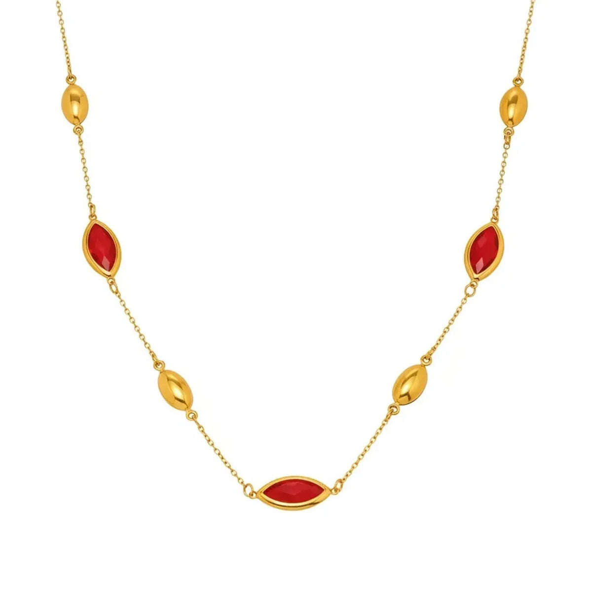 Faceted Glass Stone Collarbone Gold Necklace for Women, Tarnish-Free Stainless Steel