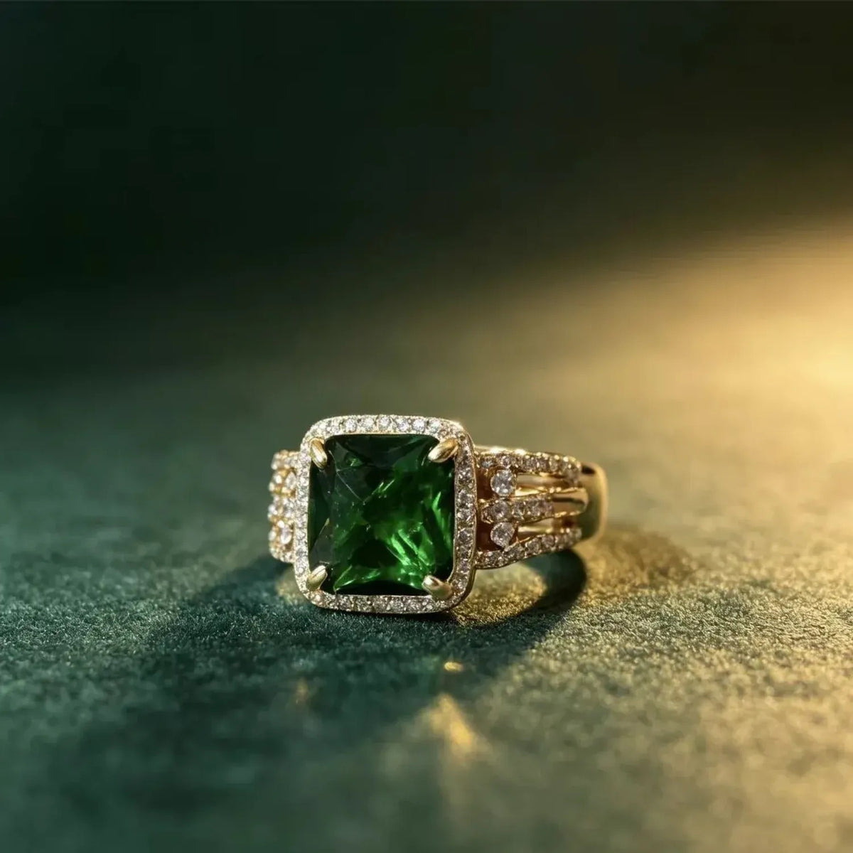 Fashionable Full-Crystal Square Sugar Ring For Women