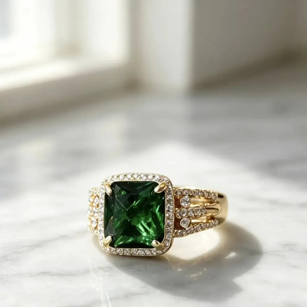 Fashionable Full-Crystal Square Sugar Ring For Women