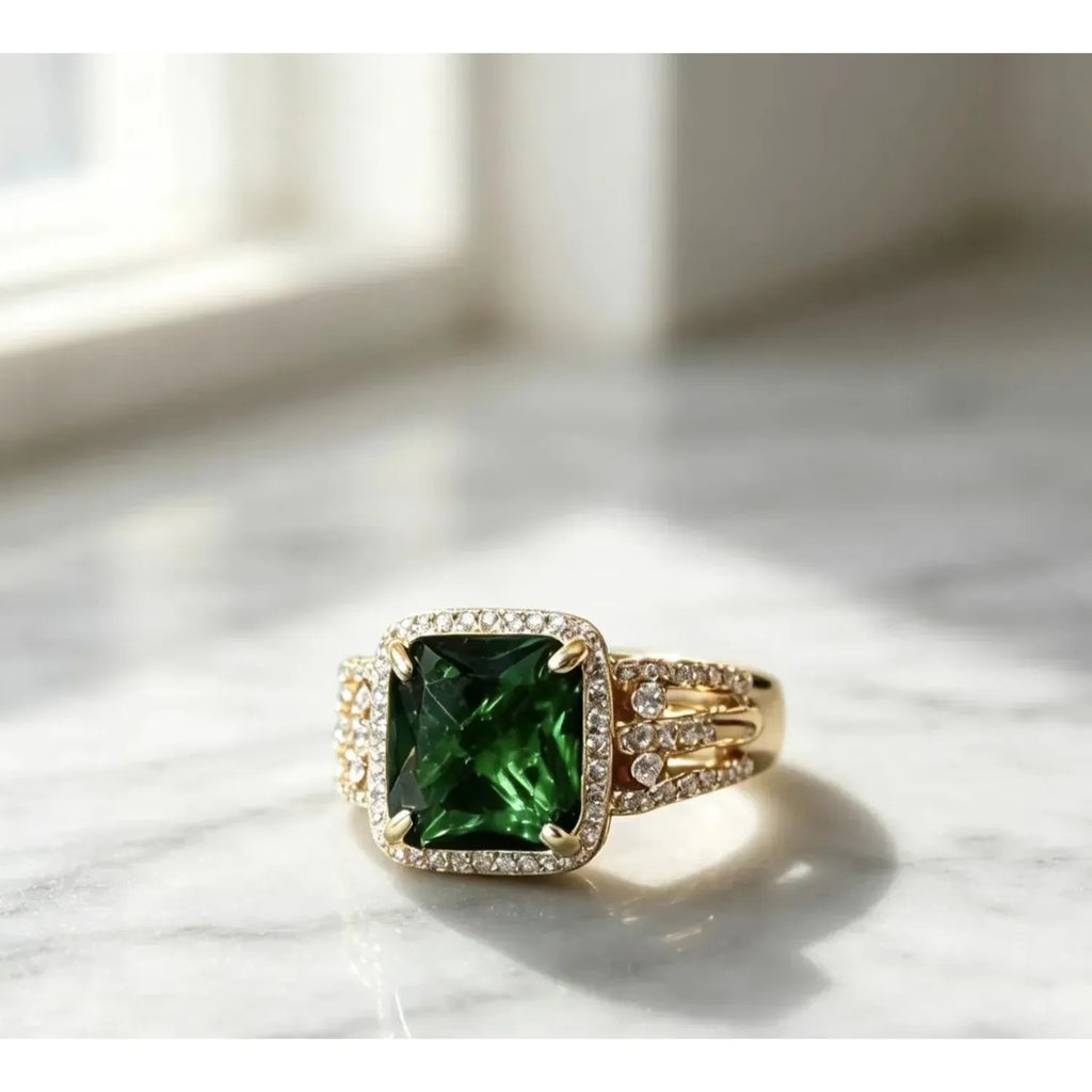 Fashionable Full-Crystal Square Sugar Ring For Women