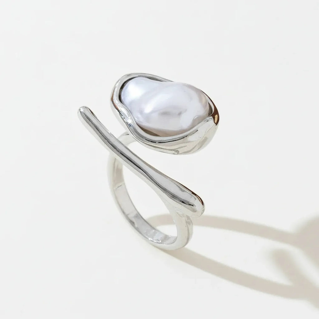 Faux Baroque Pearl Open Ring — Light Luxury