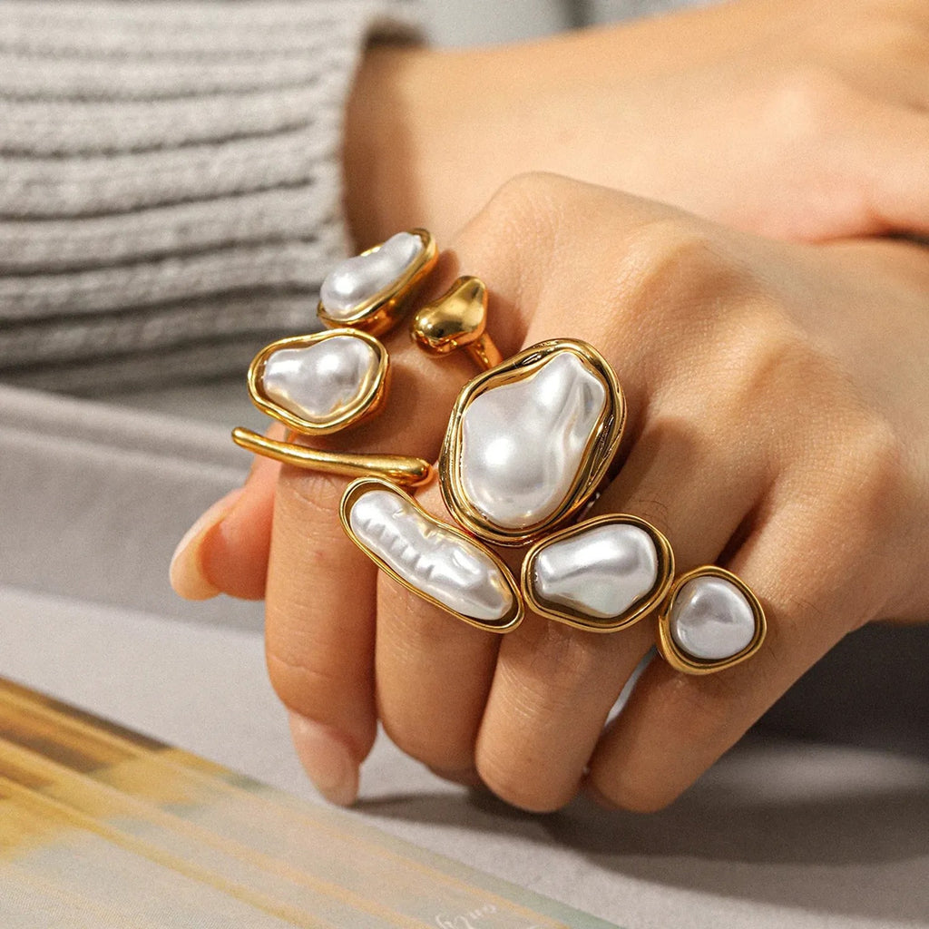 Faux Baroque Pearl Open Ring — Light Luxury