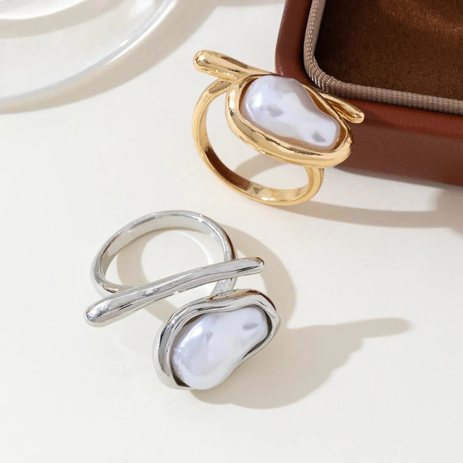 Faux Baroque Pearl Open Ring — Light Luxury