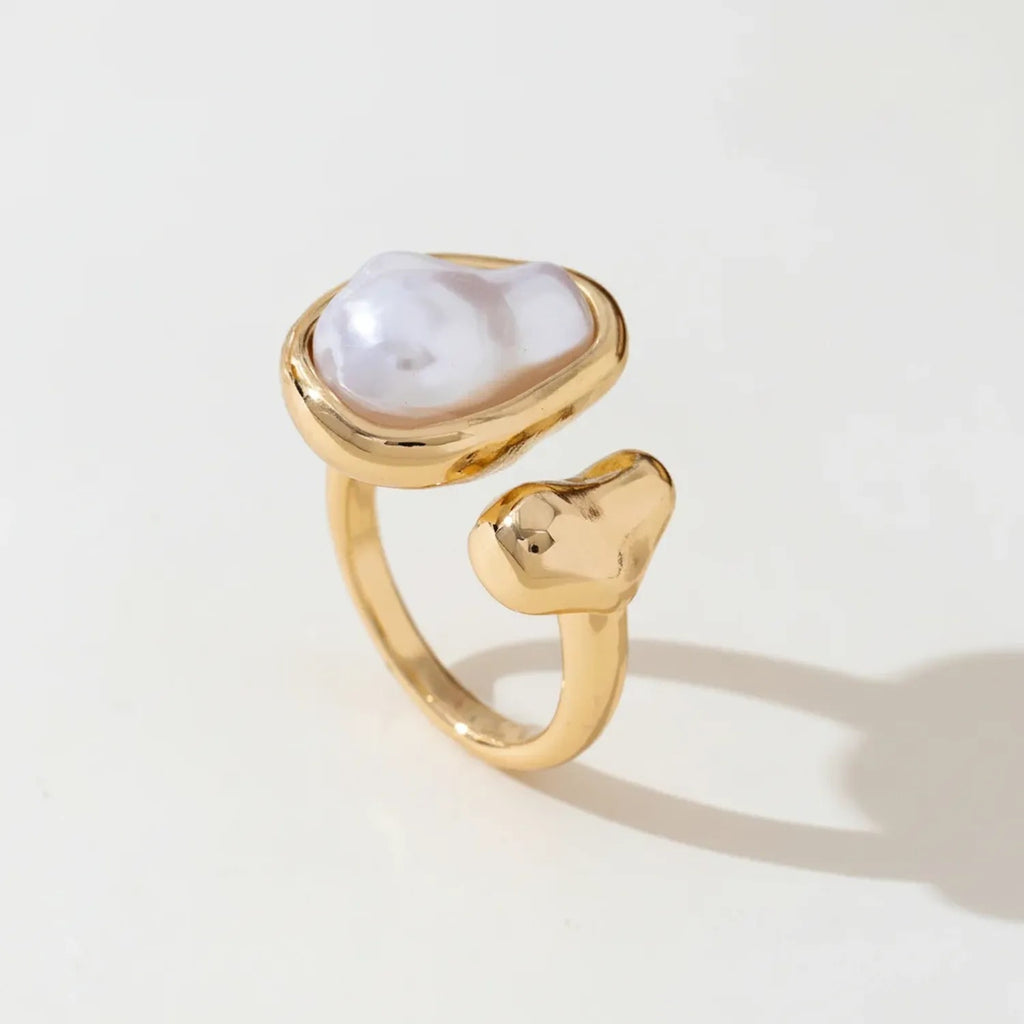 Faux Baroque Pearl Open Ring — Light Luxury