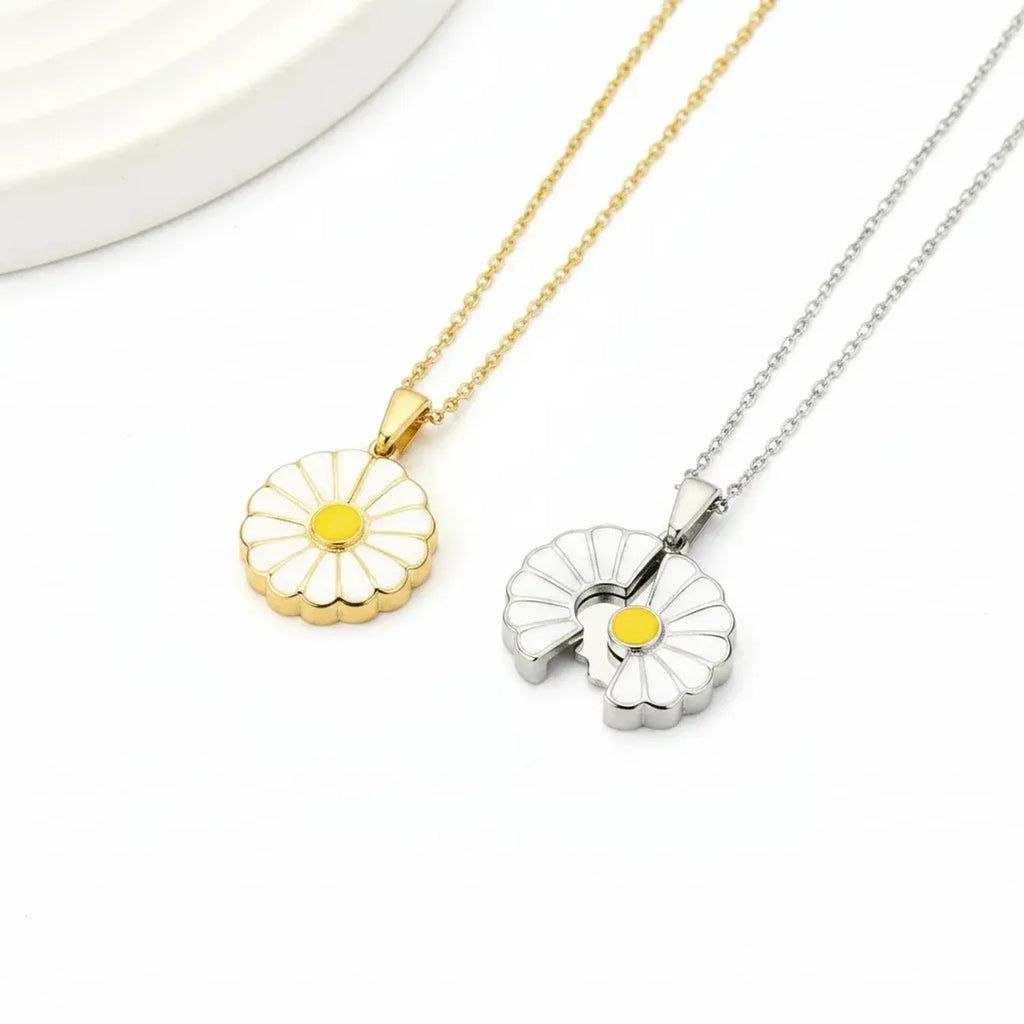 French Daisy Open Pendant Gold Necklace - Plated Brass Collarbone Chain