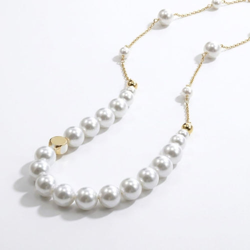 French Retro Faux Pearl Gold Chain Necklace for Women, 41-50cm — lifestyle