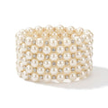 French Vintage Multilayer Pearl and Rhinestone Wide Cuff Bracelet for Women
