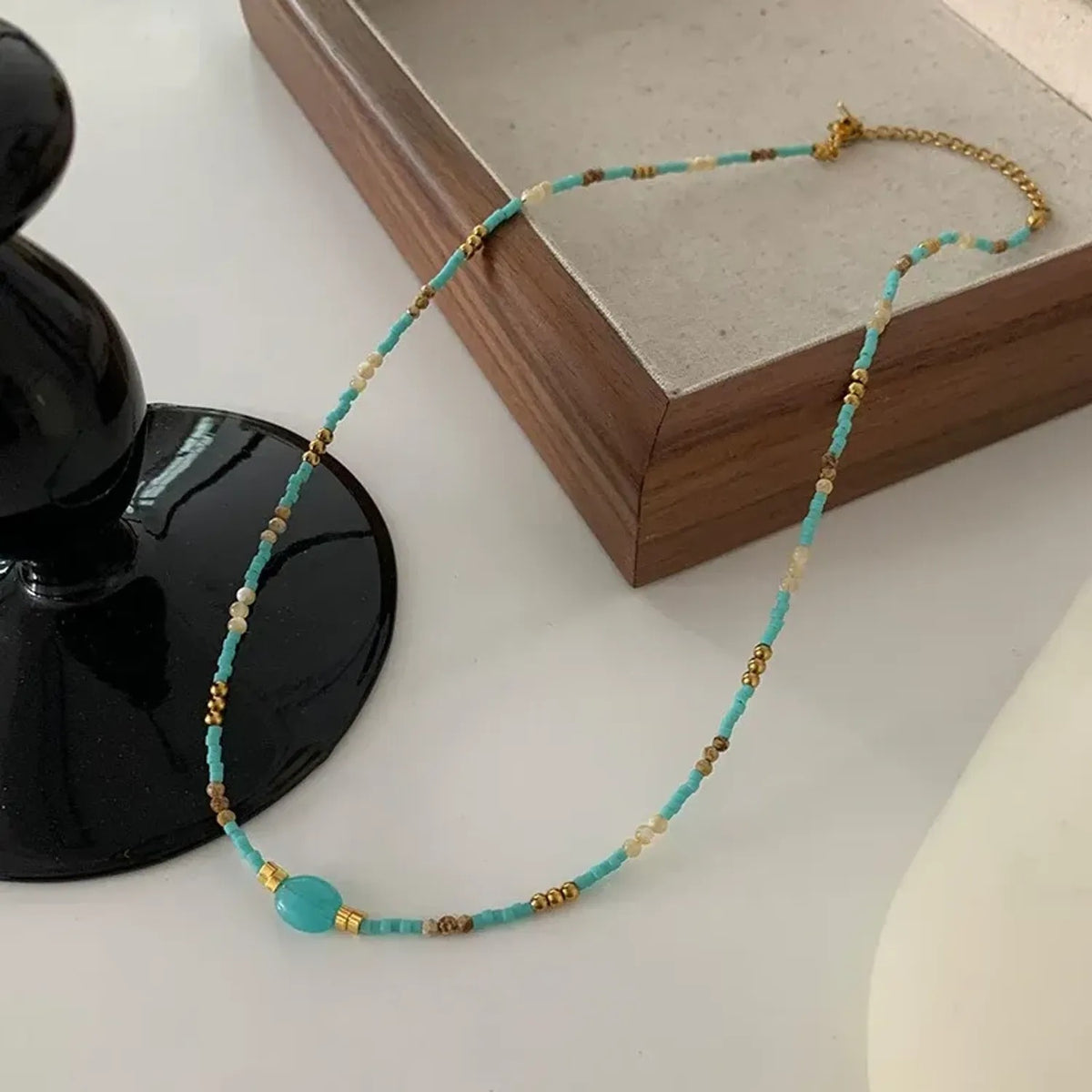 French Vintage Star Pendant Necklace & Blue Accent Choker
