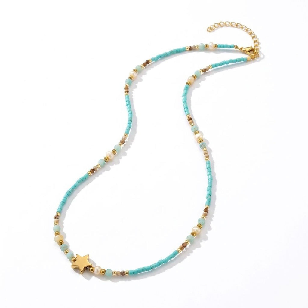 French Vintage Star Pendant Necklace & Blue Accent Choker