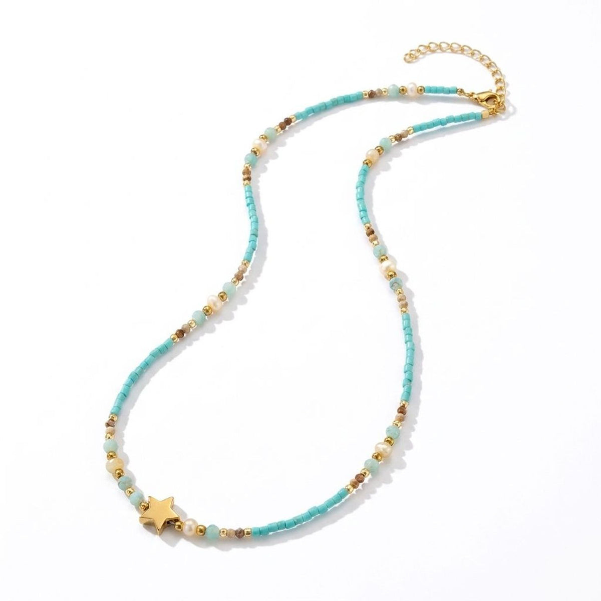 French Vintage Star Pendant Necklace & Blue Accent Choker