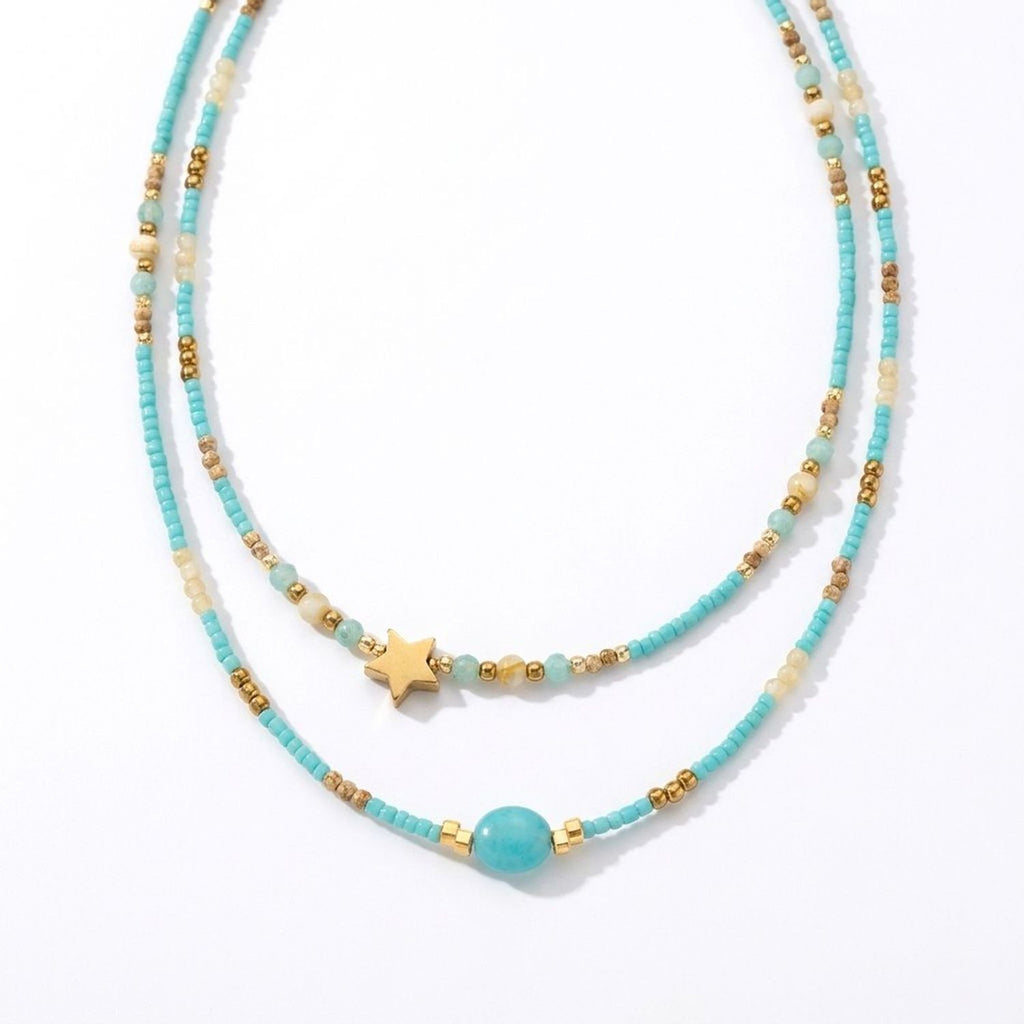 French Vintage Star Pendant Necklace & Blue Accent Choker