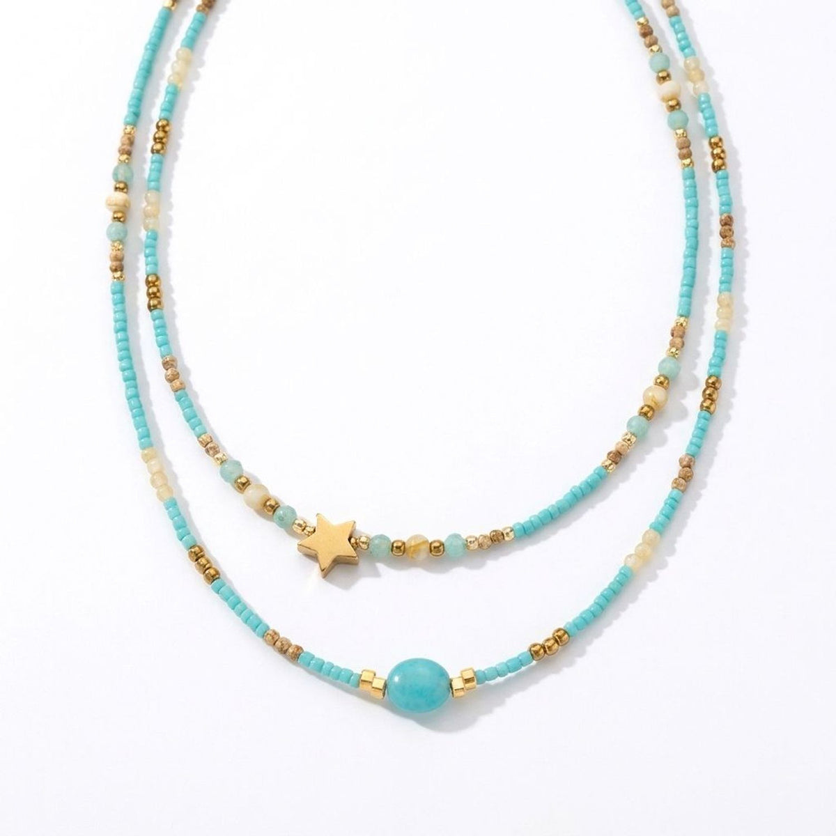 French Vintage Star Pendant Necklace & Blue Accent Choker