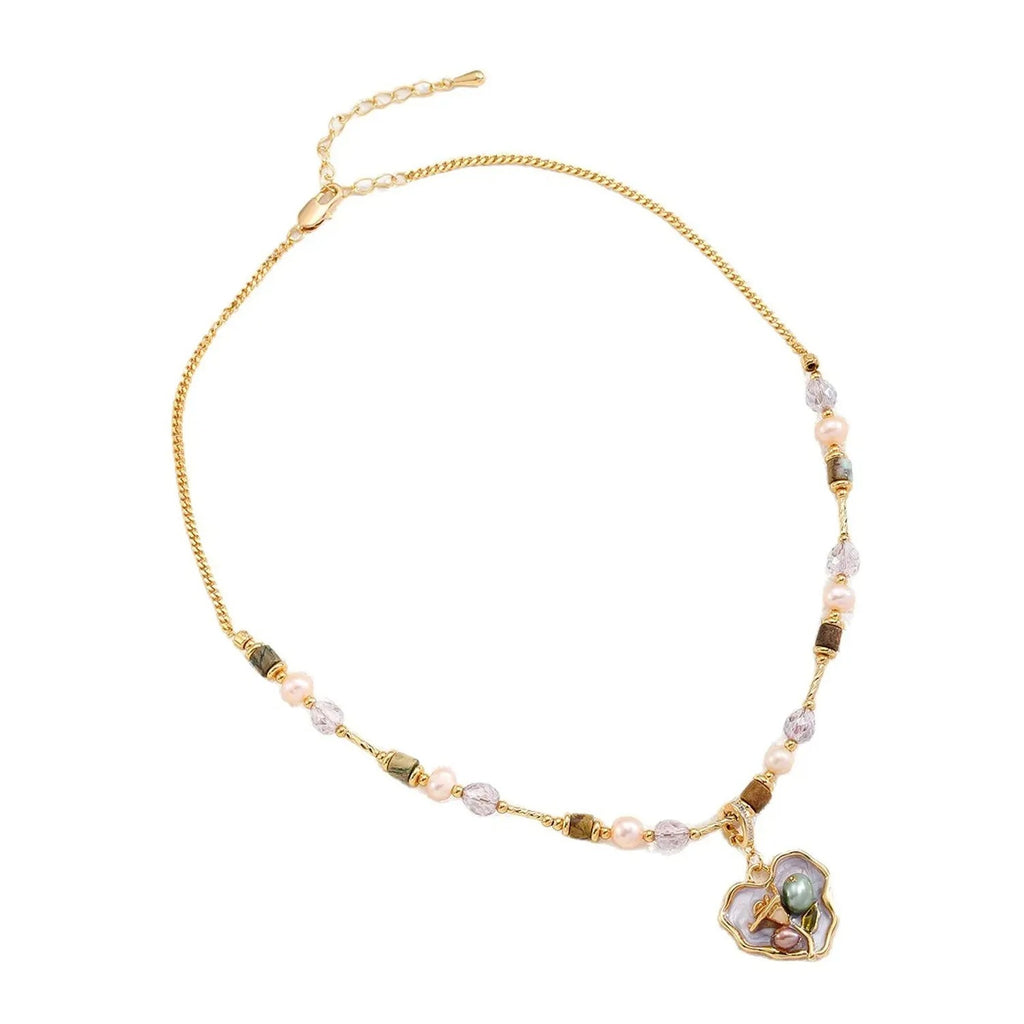 Freshwater Pearl & Natural Stone Necklace – Neo-Chinese Style