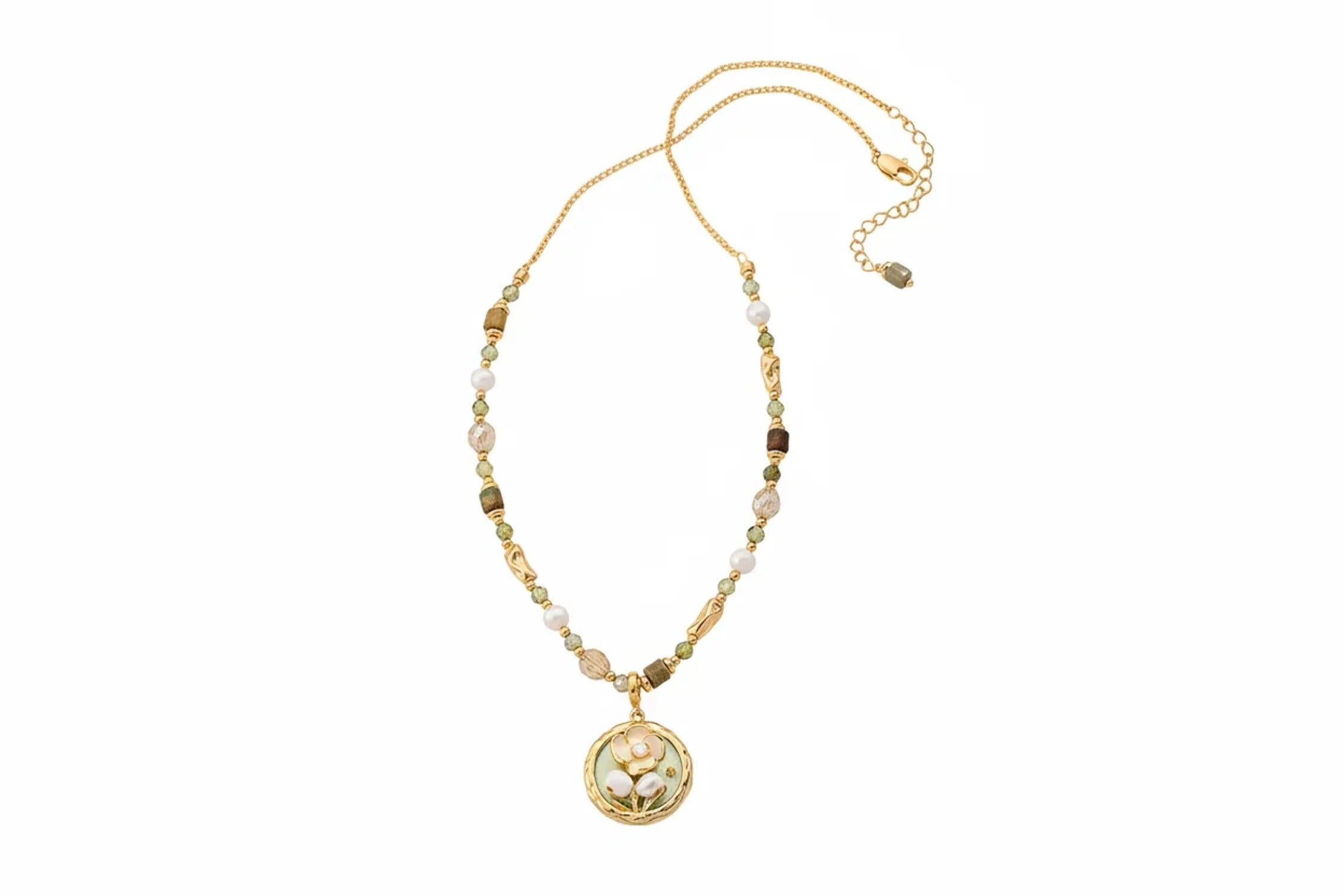 Freshwater Pearl & Natural Stone Necklace – Neo-Chinese Style