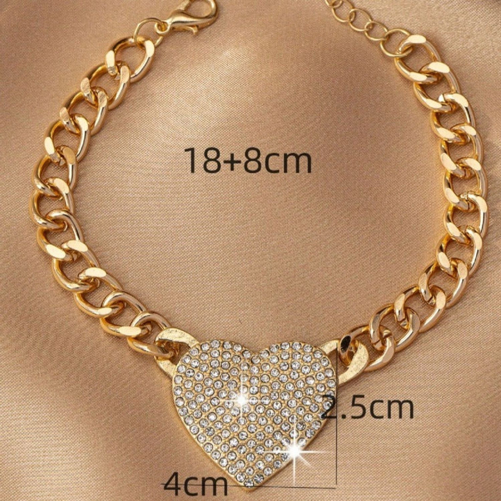 Full Rhinestone Retro Heart-Shaped Bracelet