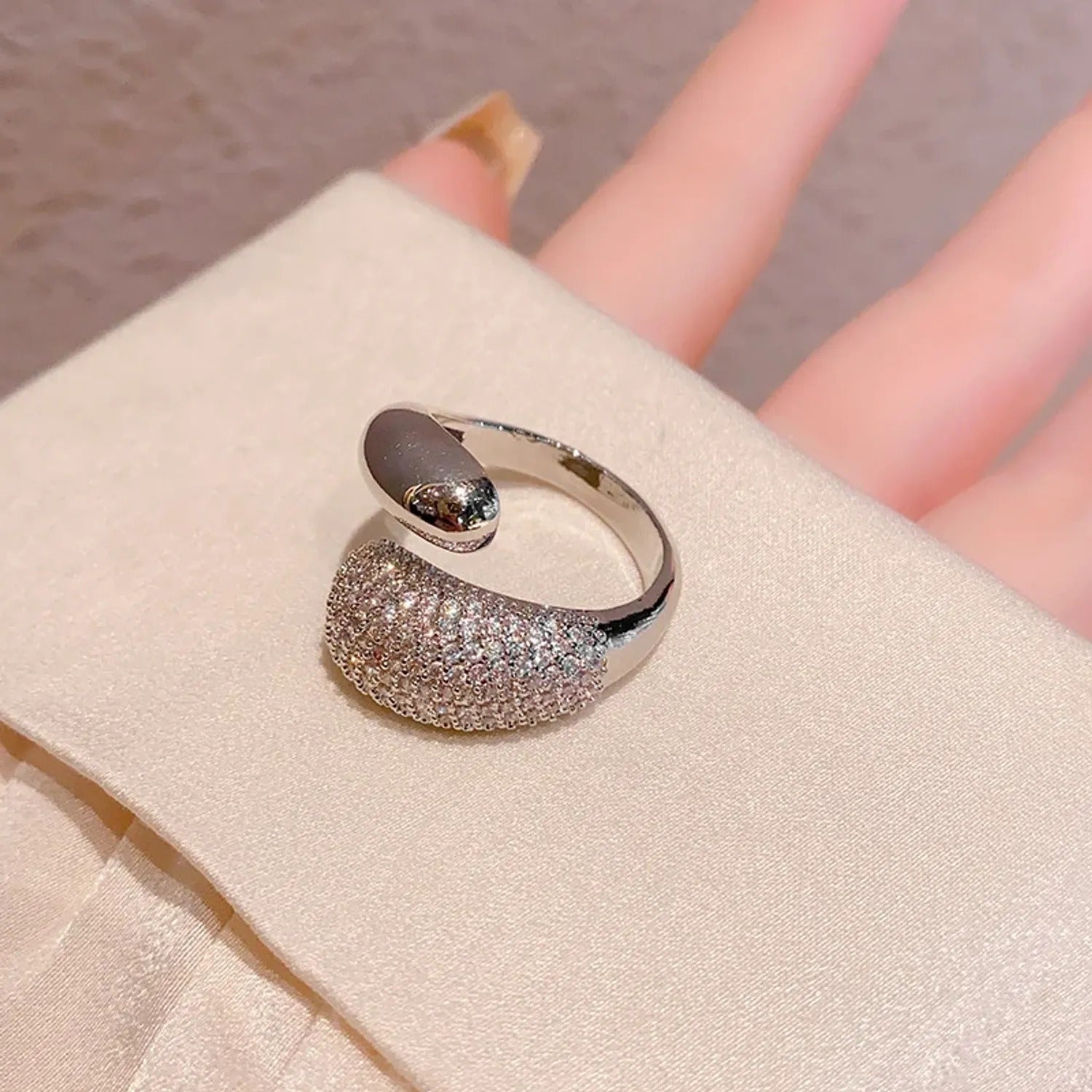 Fully Diamond Zircon Open Ring — Korean Light Luxury