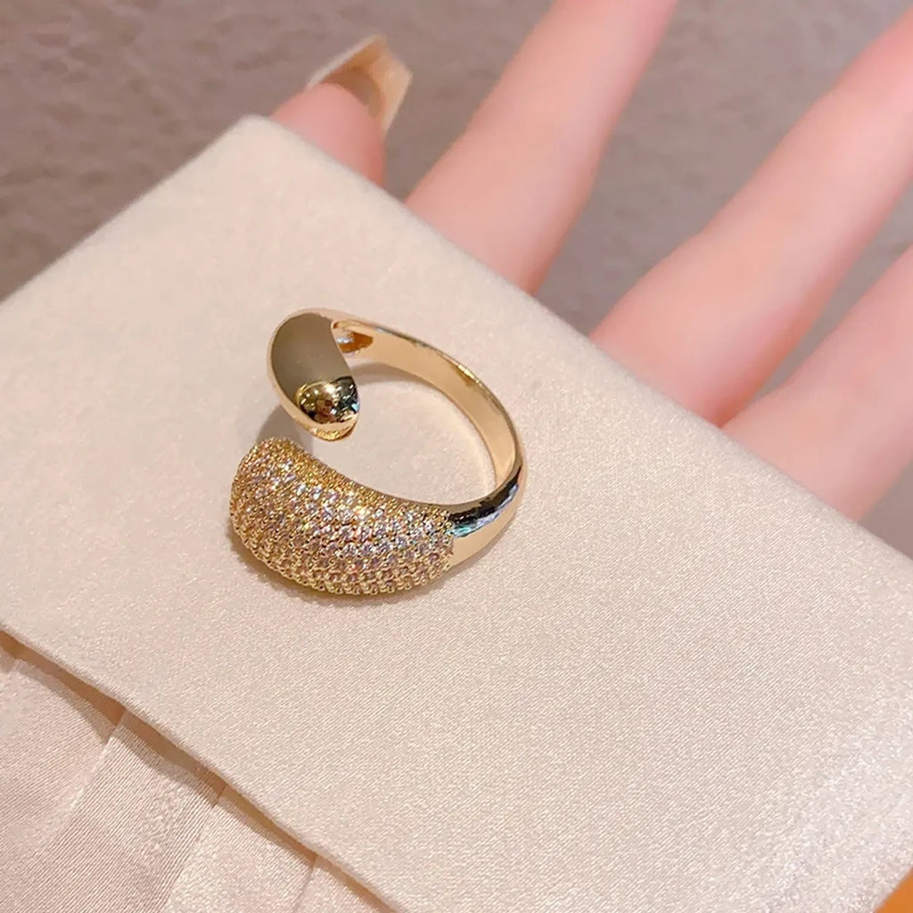 Fully Diamond Zircon Open Ring — Korean Light Luxury