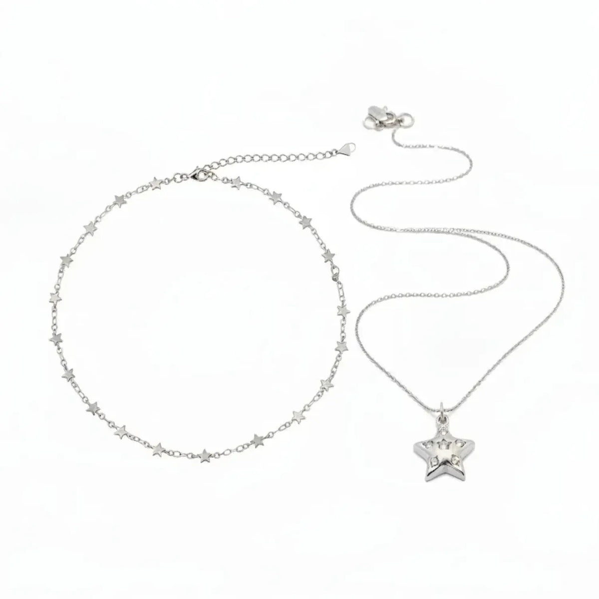 Galaxy Double-Layer Star Pendant Necklace, Plated Brass Layered Chain