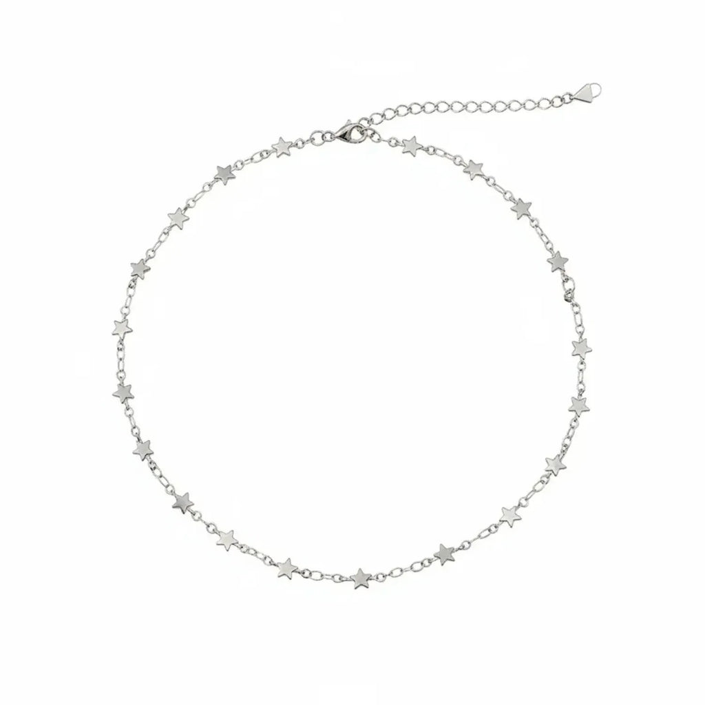 Galaxy Double-Layer Star Pendant Necklace, Plated Brass Layered Chain