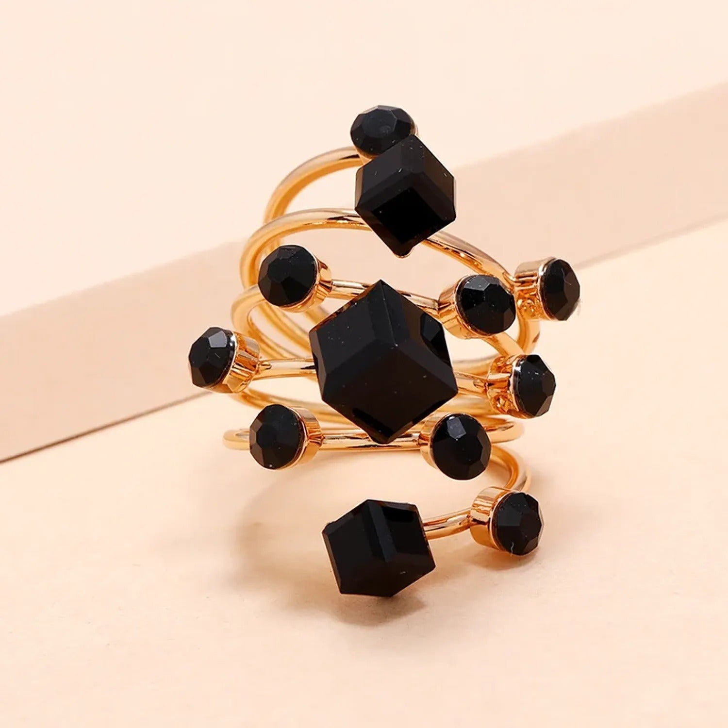 Geometric Cubic Crystal Open Ring