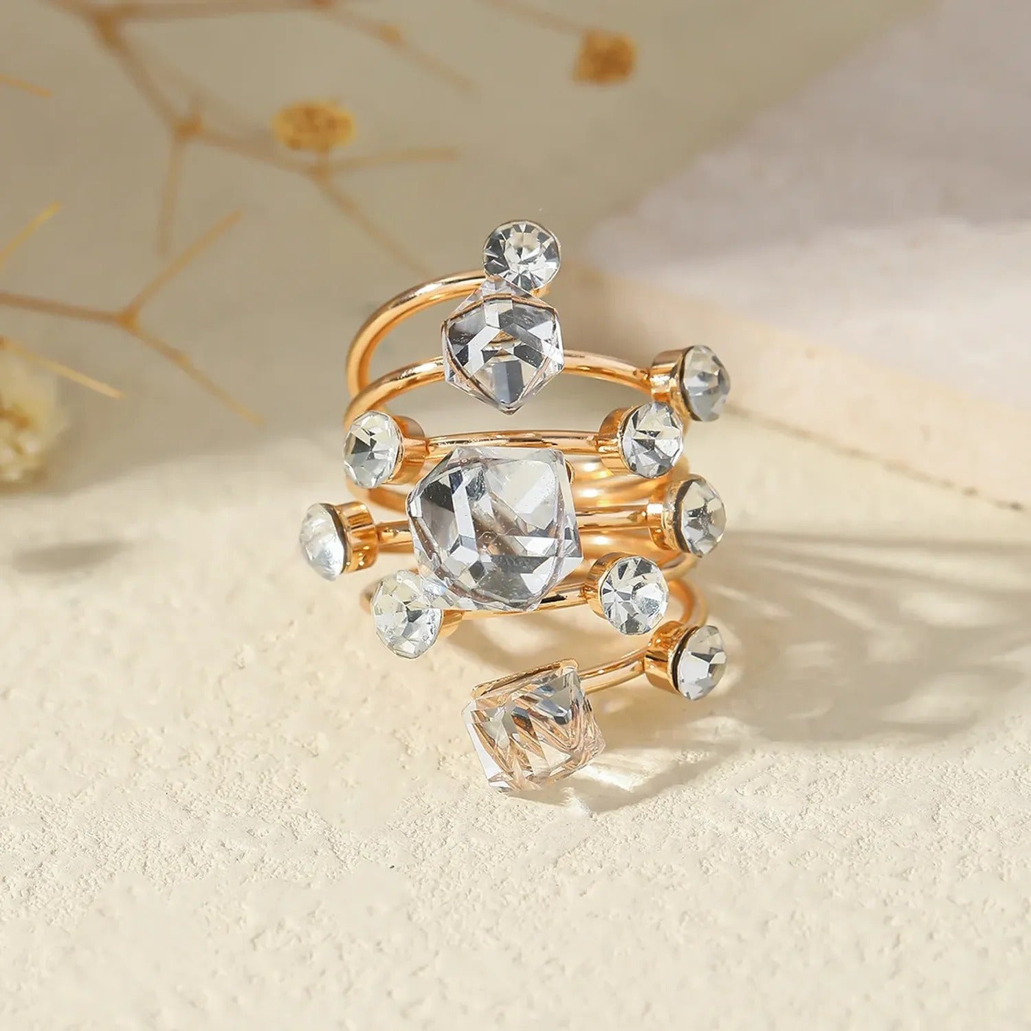 Geometric Cubic Crystal Open Ring