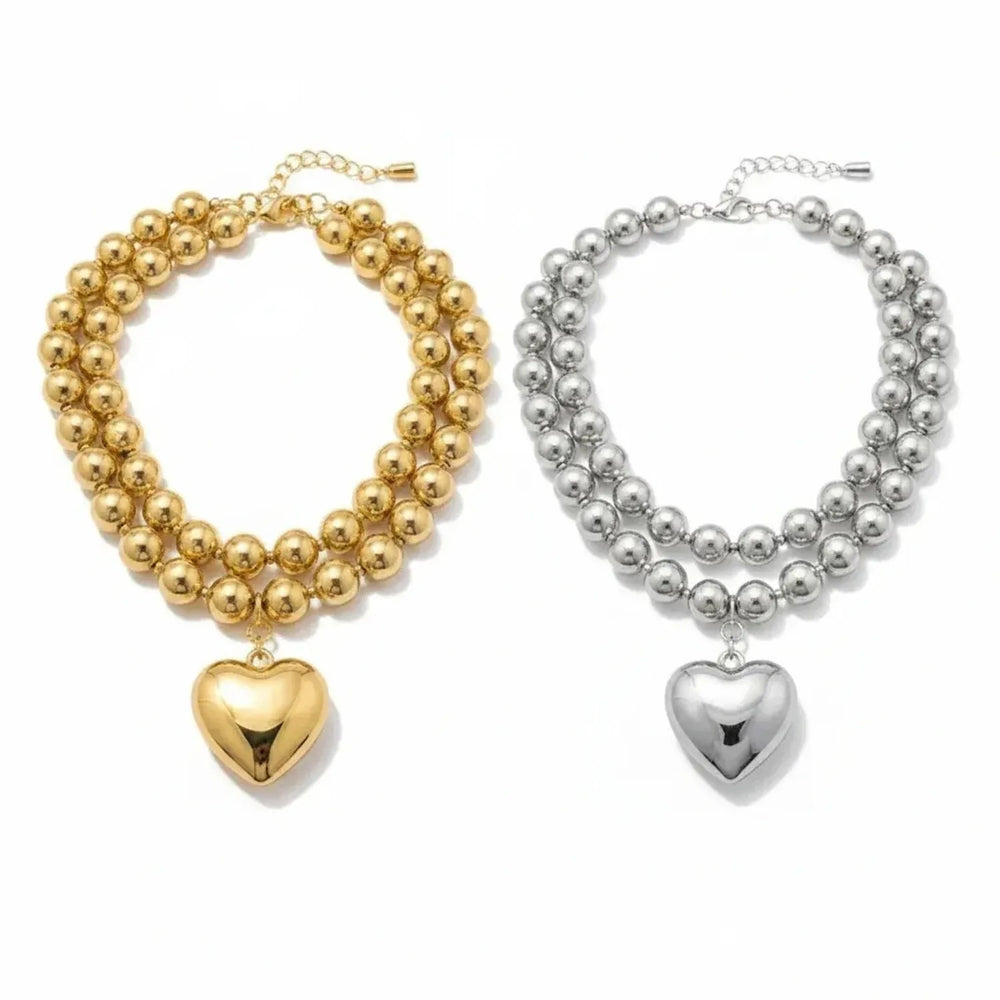 Geometric Metal Heart Choker Necklace and Earrings Jewelry Set
