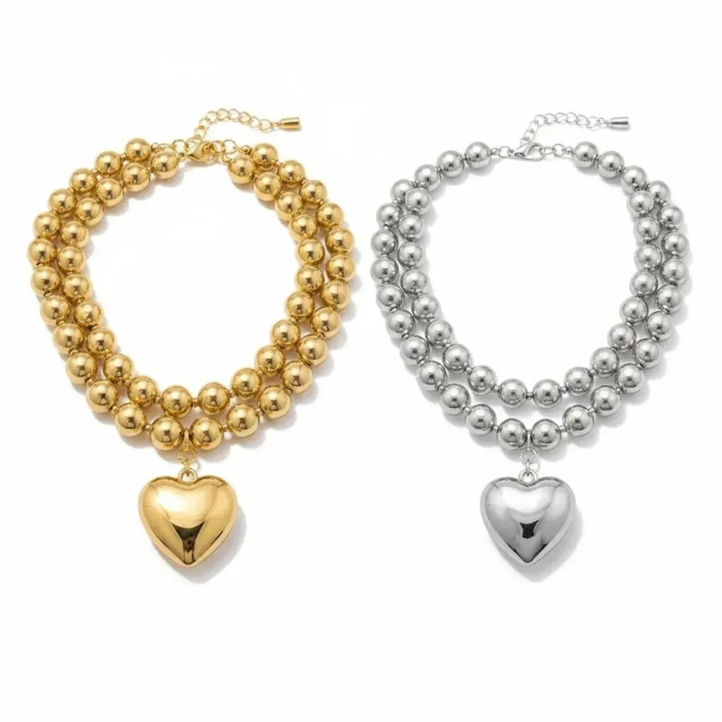 Geometric Metal Heart Choker Necklace and Earrings Jewelry Set