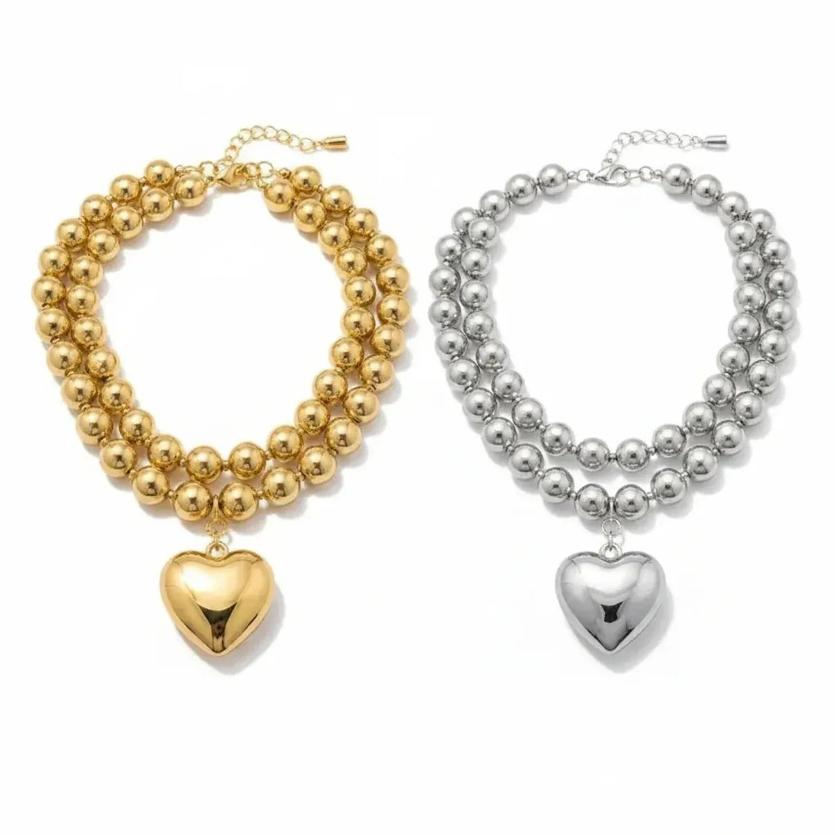 Geometric Metal Heart Choker Necklace and Earrings Jewelry Set