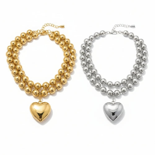 Geometric Metal Heart Choker Necklace and Earrings Jewelry Set — all variants