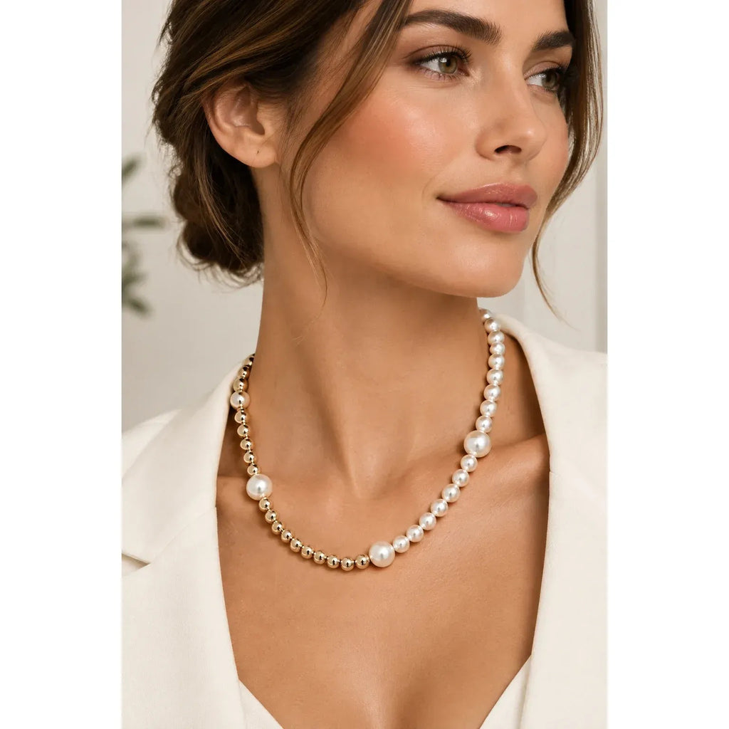 Gold Bead & Pearl Long Sweater Chain Necklace for Women | Gold Necklace Women's Jewelry (51-60cm)