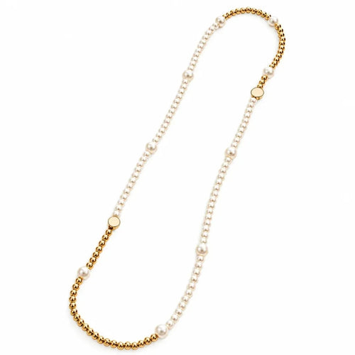 Gold Bead & Pearl Long Sweater Chain Necklace for Women | Gold Necklace Women's Jewelry (51-60cm)