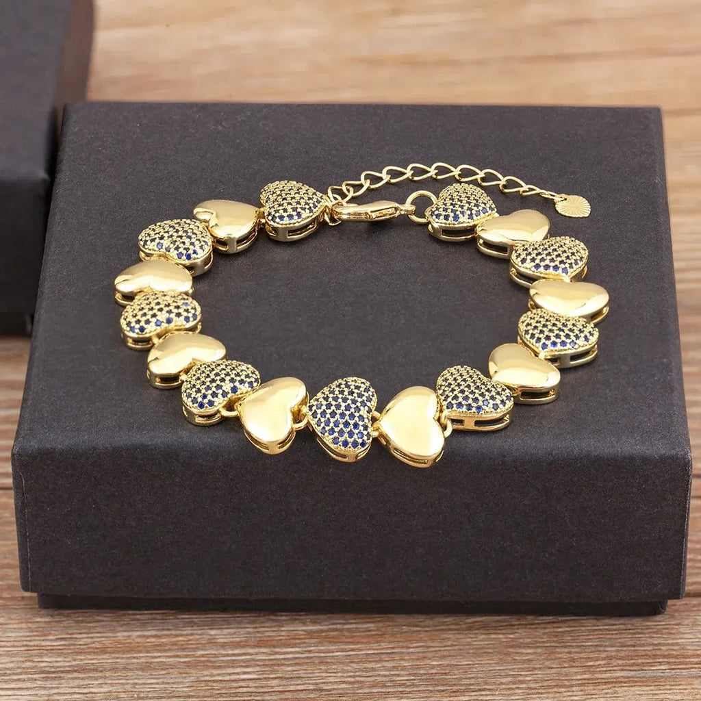 Gold Bracelets for Women - Electroplated Heart Bracelet with Cubic Zirconia