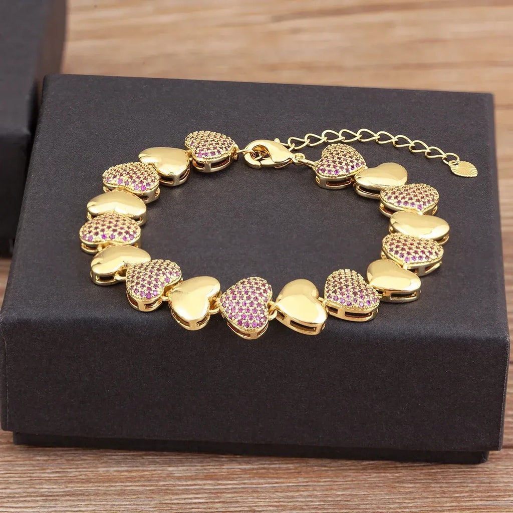 Gold Bracelets for Women - Electroplated Heart Bracelet with Cubic Zirconia