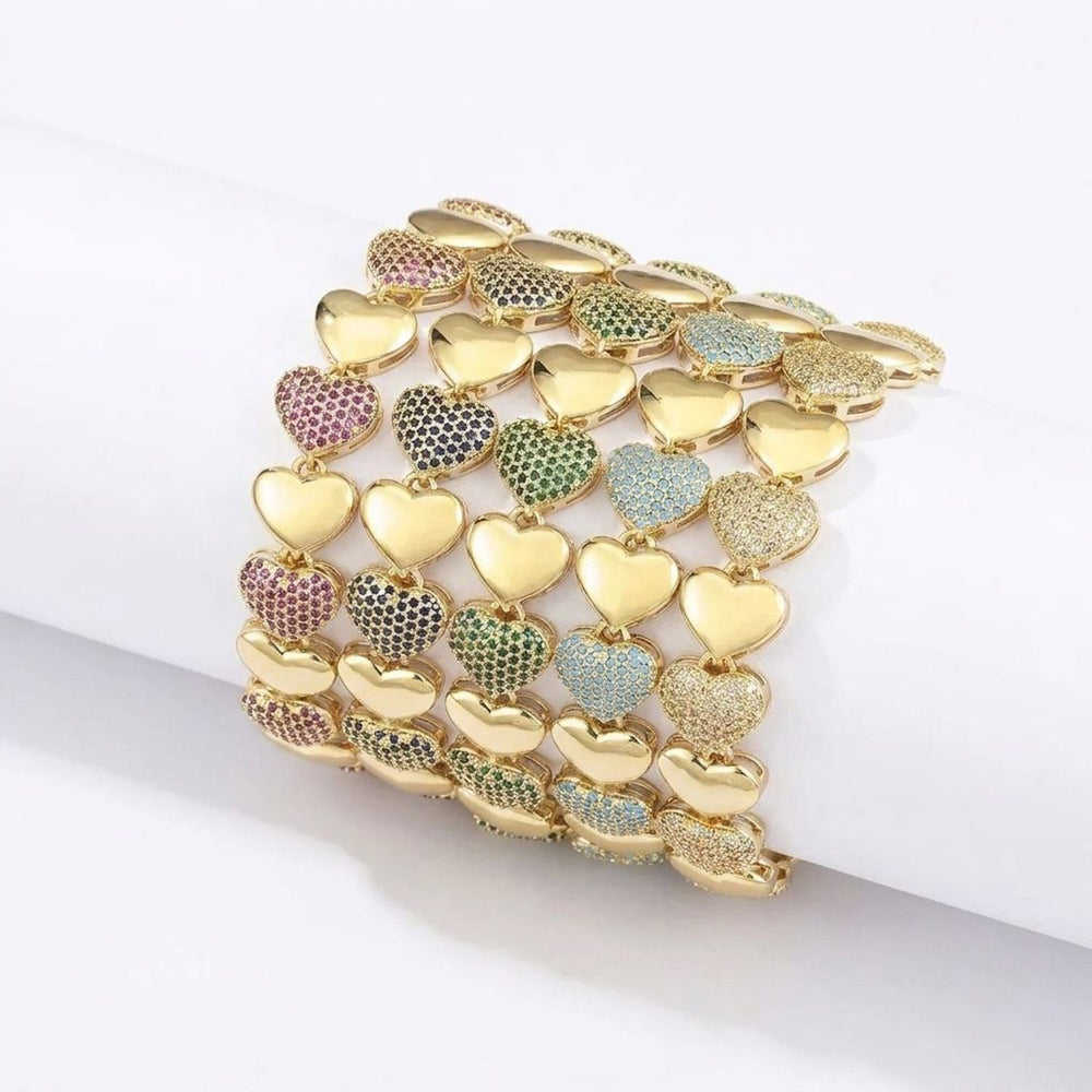 Gold Bracelets for Women - Electroplated Heart Bracelet with Cubic Zirconia