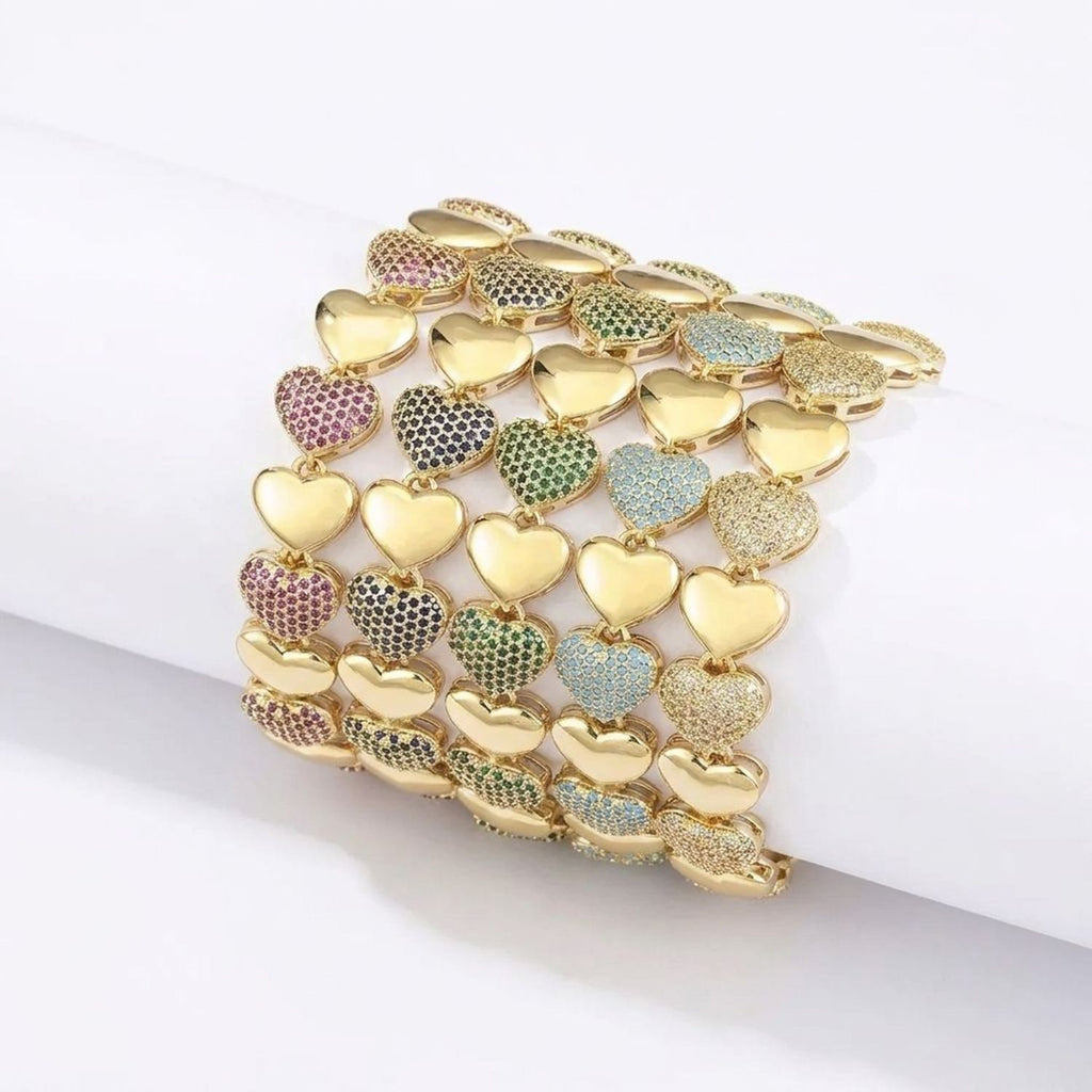 Gold Bracelets for Women - Electroplated Heart Bracelet with Cubic Zirconia