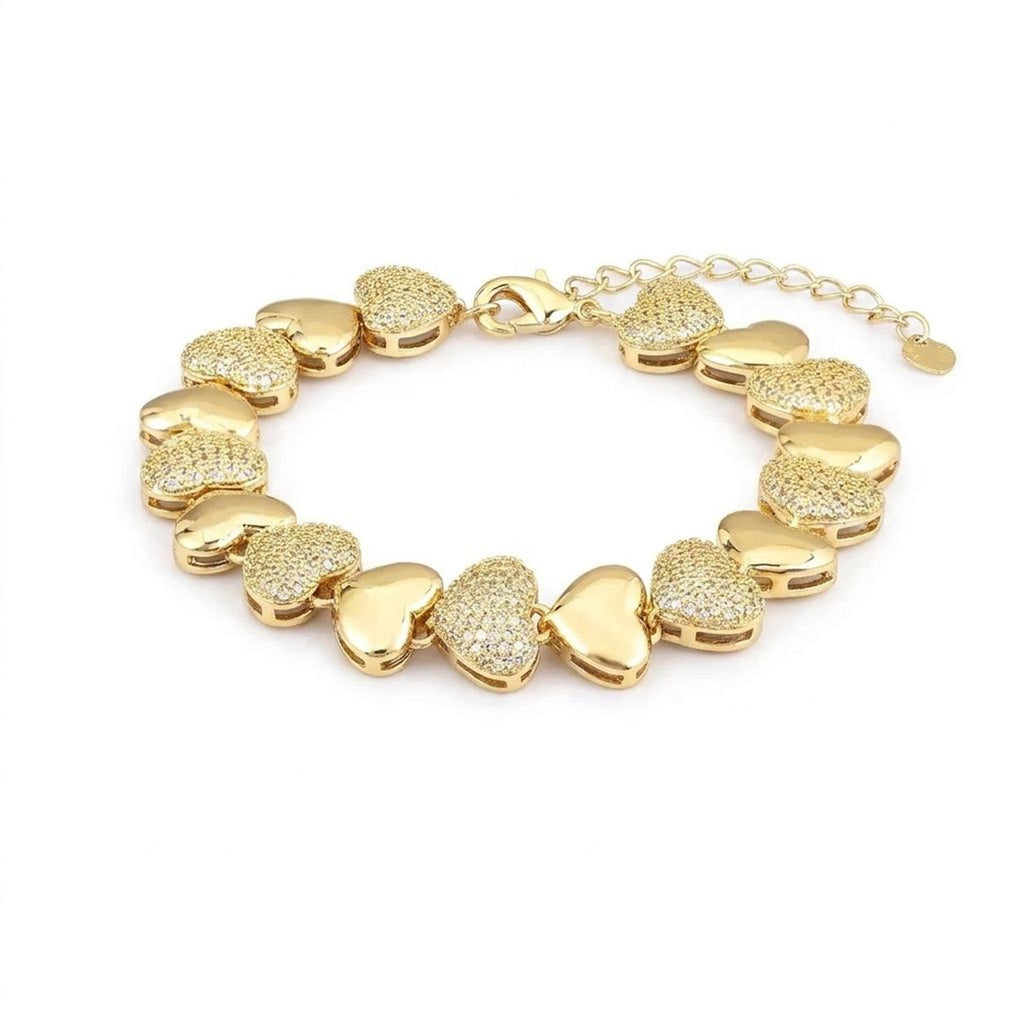 Gold Bracelets for Women - Electroplated Heart Bracelet with Cubic Zirconia