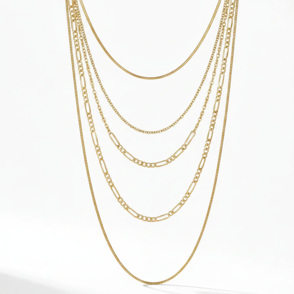 Gold Necklace Women - 3-Layer Stainless Steel Snake & Cuban Gold Chain Set