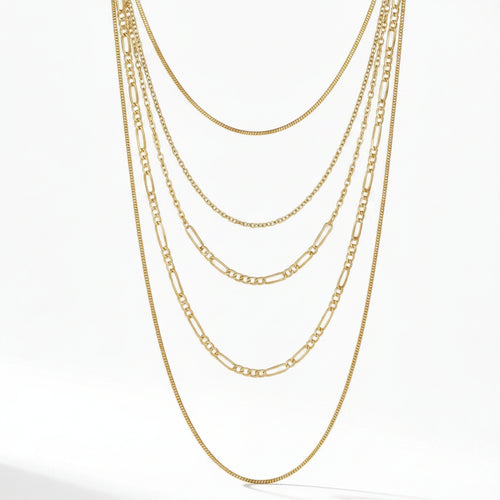 Gold Necklace Women - 3-Layer Stainless Steel Snake & Cuban Gold Chain Set