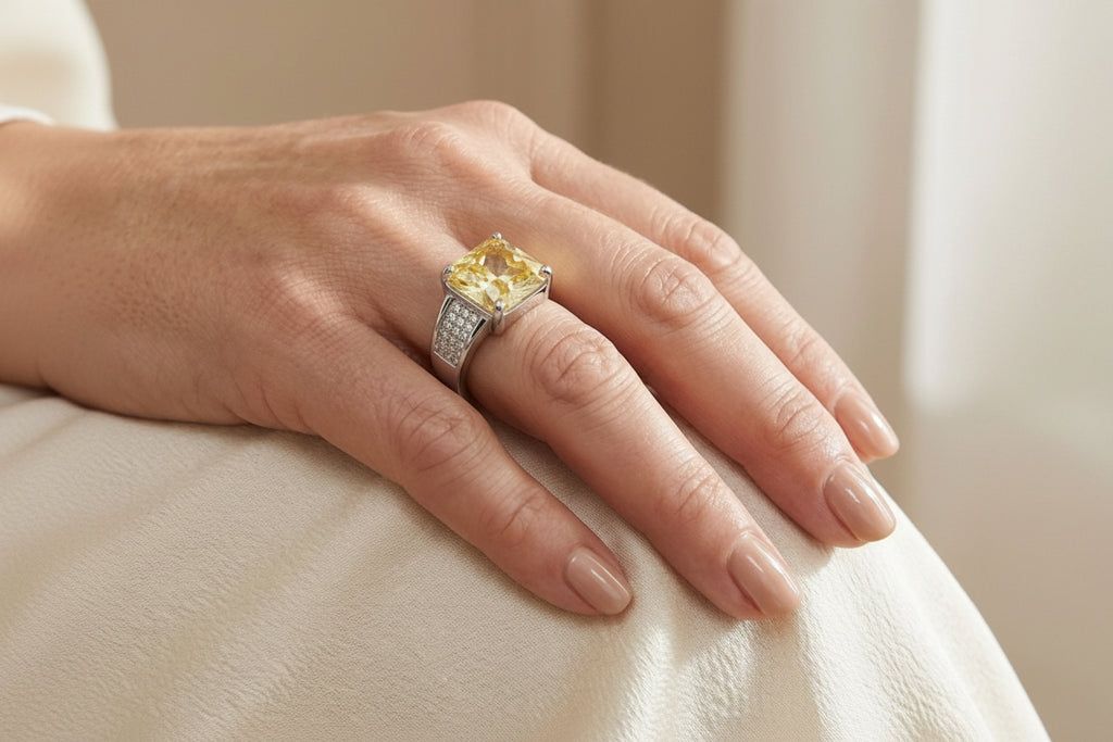 Gold-Plated Square Ice-Cut Zirconia Statement Ring — lifestyle