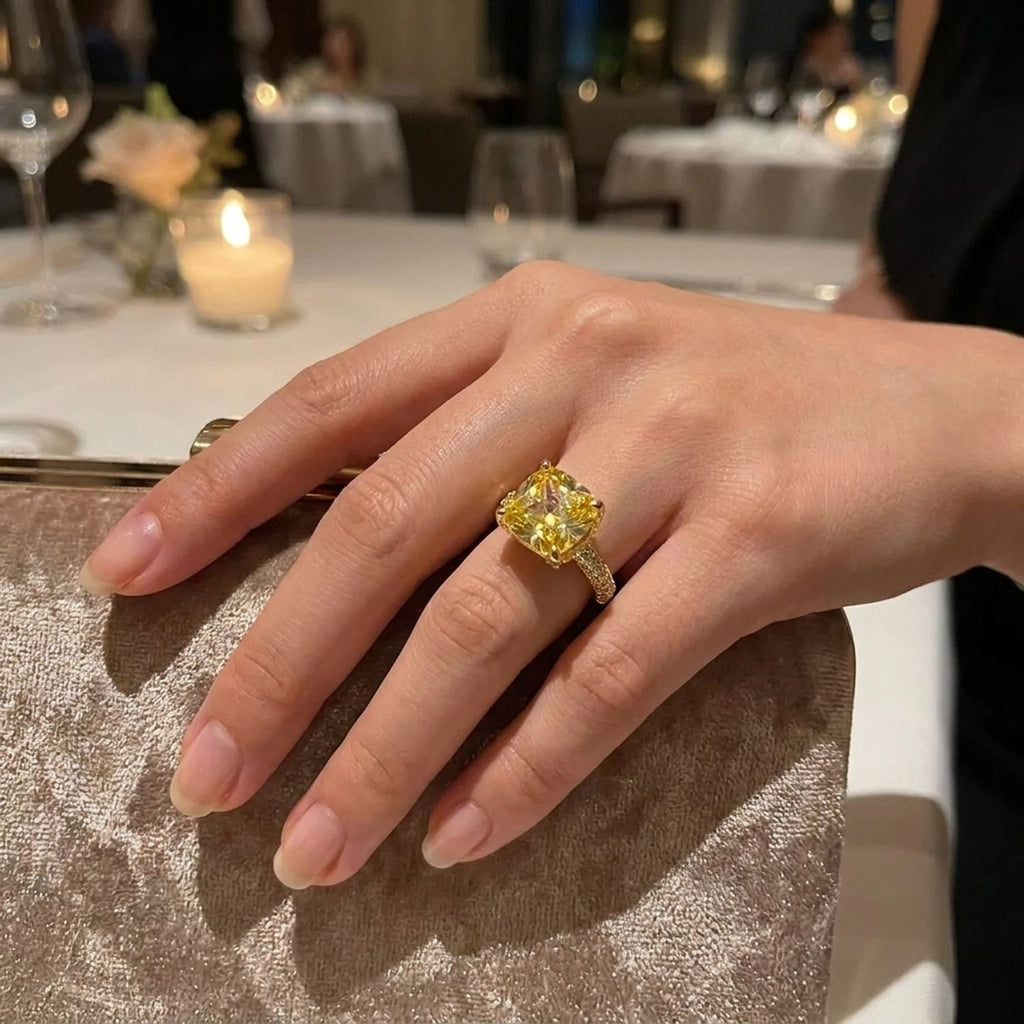 Gold-Plated Square Ice-Cut Zirconia Statement Ring — lifestyle