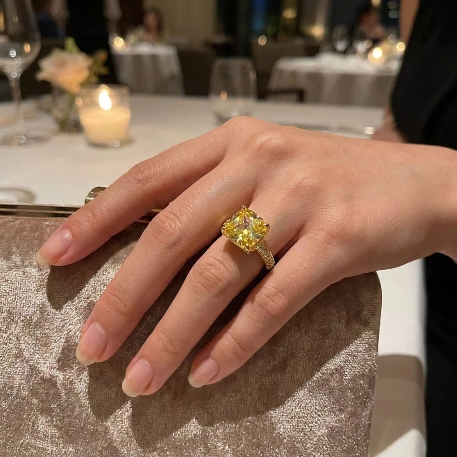 Gold-Plated Square Ice-Cut Zirconia Statement Ring — lifestyle