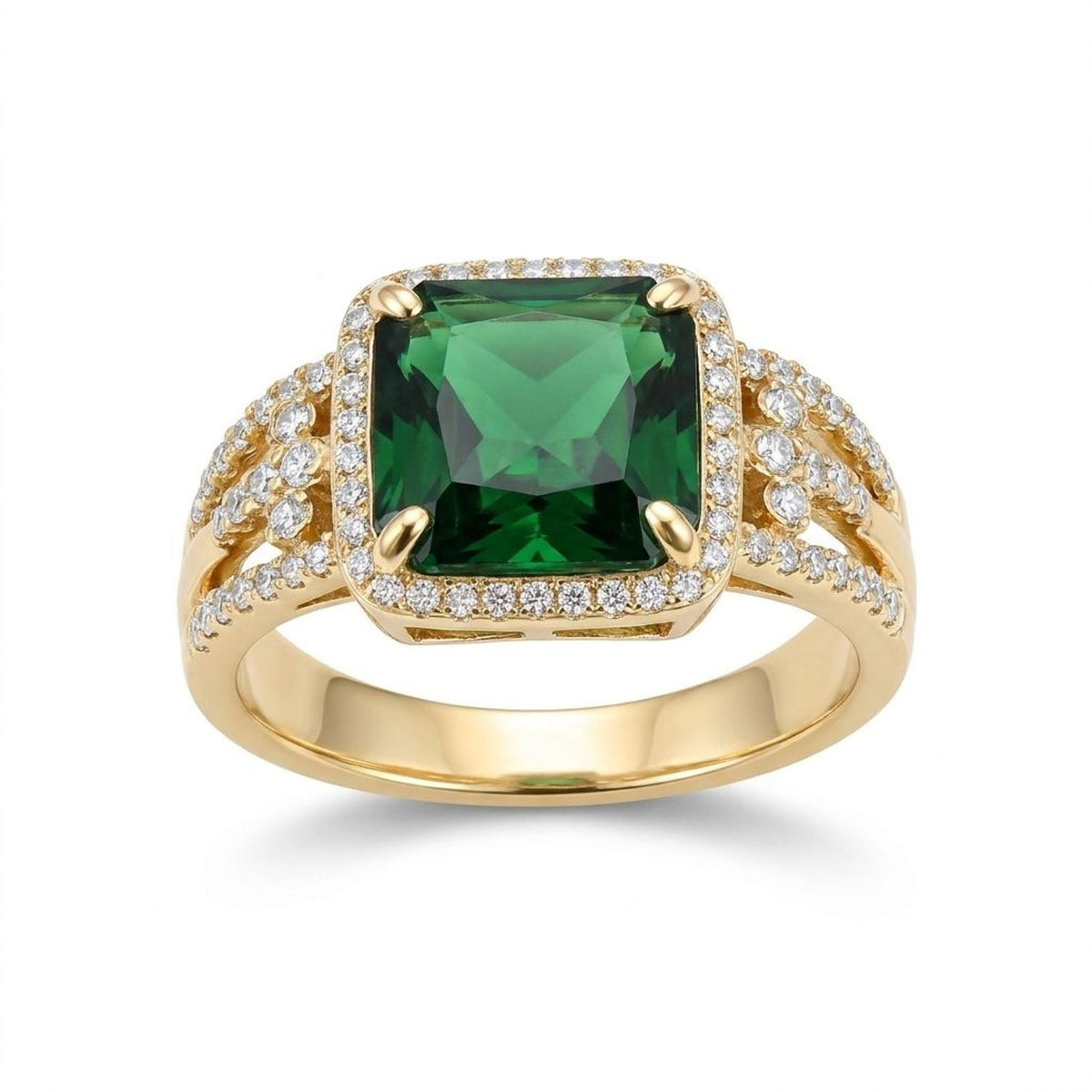 Gold-Tone Square Crystal Sugar Ring for Women, Electroplated Copper Jewelry