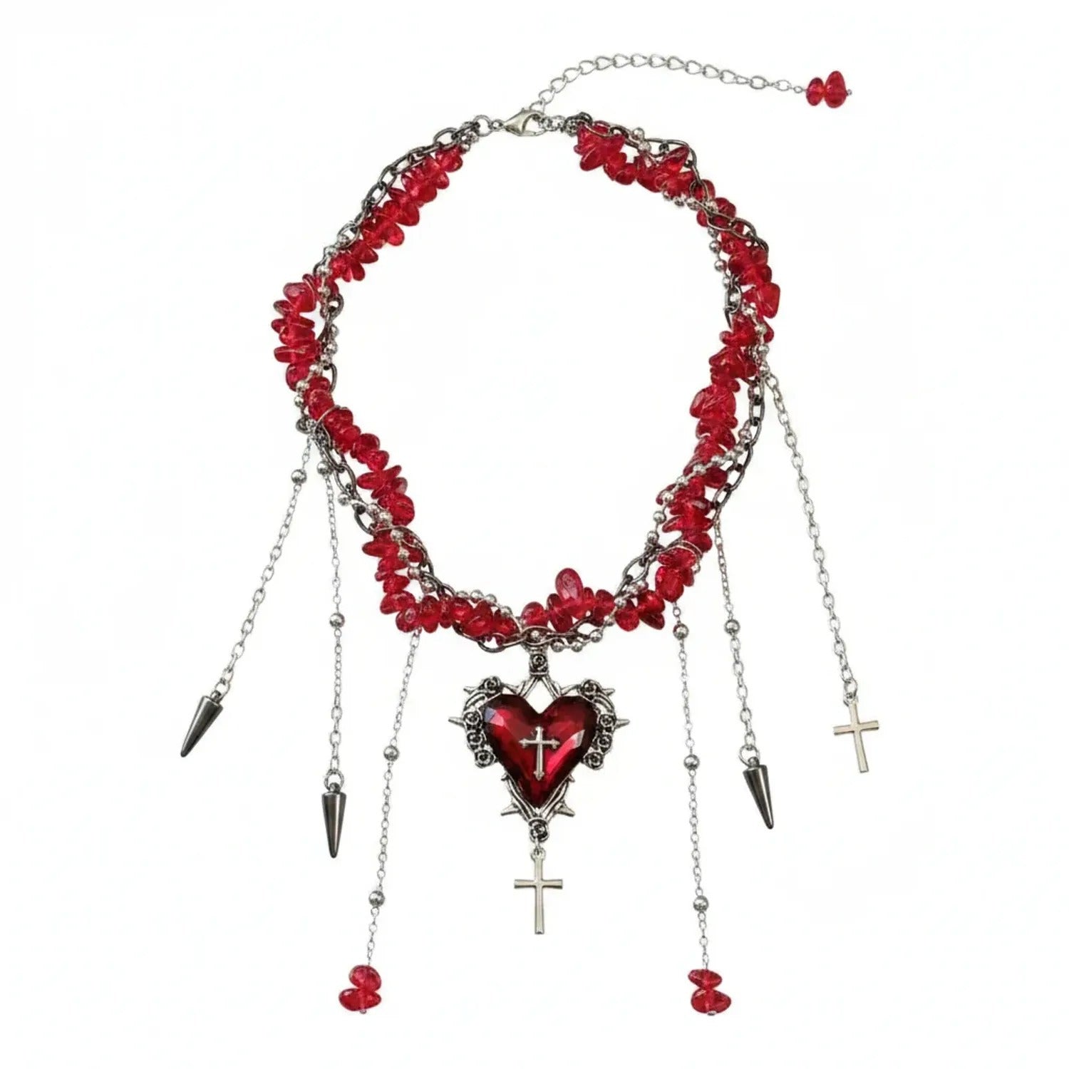 Gothic Cross-Heart Tassel Multilayer Necklace