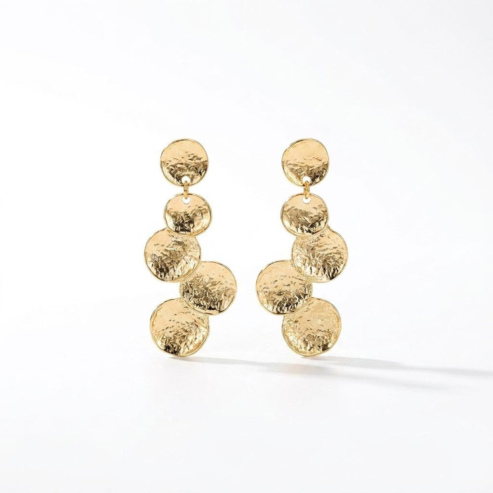 Hammered Halo Geometric Drop & Gold Hoop Earrings in Gold Tone - Statement Gold Earrings