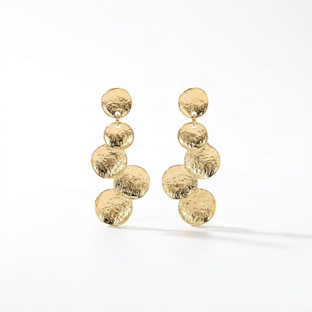 Hammered Halo Geometric Drop & Gold Hoop Earrings in Gold Tone - Statement Gold Earrings