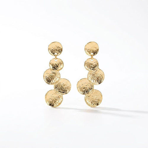 Hammered Halo Geometric Drop & Gold Hoop Earrings in Gold Tone - Statement Gold Earrings